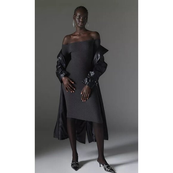 Urban outfitters Silence + Noise Womens Midi Dress Gray S Cosy Off Shoulder - Picture 1 of 15